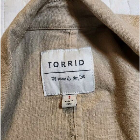 TORRID $127 14 16 XL Linen Blend Relaxed Fit Lightweight Beige Stretch Blazer - Picture 7 of 11